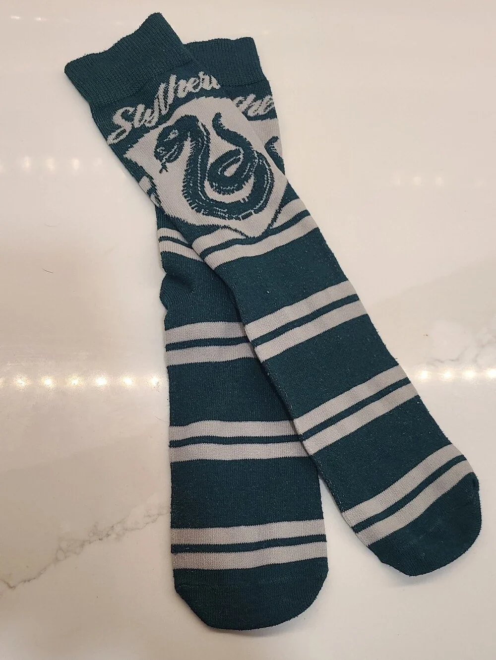 Slytherin Green & Gray Striped Socks